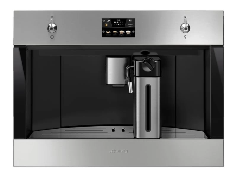 SMEG kávéfőző,CLASSIC design,TFT kijelző, 2vezérlőgomb és érintésvezérlés,ujjlenyomatmentesrm.acél/fekete