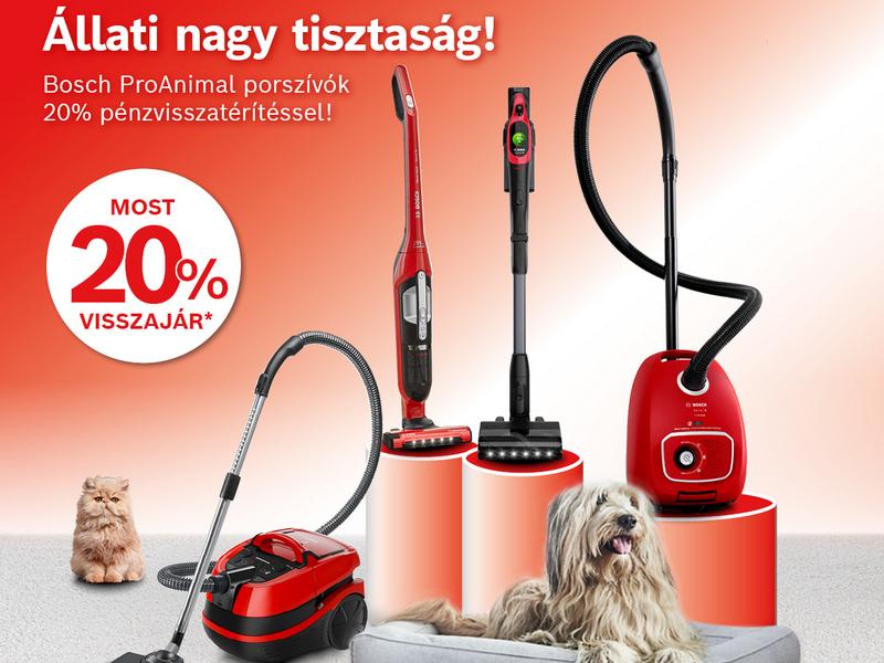 Állati nagy tisztaság! 🐕 Bosch ProAnimal porszívók 20% pénzvisszatérítéssel!