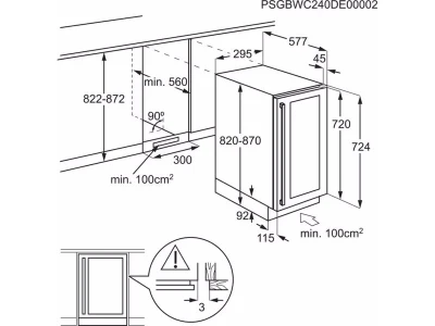 AEG AWS4020B5B Beépíthető borhűtő, UV-szűrős ajtó, 6 kihúzható fa polc, LED világítás, 42dB, 20 palack, 82 cm 