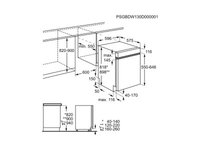 AEG FEE72706PM Beépíthető mosogatógép, MaxiFlex fiók, 15 teríték, AirDry, 9 program