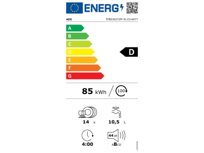 AEG FFB53937ZM Mosogatógép, MaxiFlex fiók, 14 teríték, AirDry, 8 program