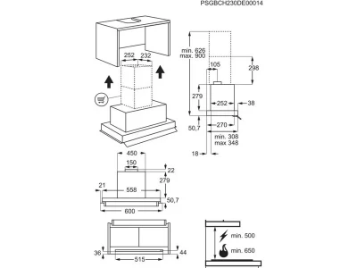 AEG GDE686HB Beépíthető páraelszívó, 3+1 intenzív fokozat, Hob2Hood, 60 cm
