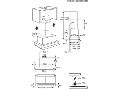 AEG GDE689HB Beépíthető páraelszívó, 3+1 intenzív fokozat, Hob2Hood, 90 cm