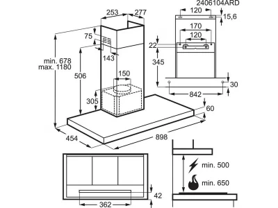 AEG NDB6791HB Kürtős páraelszívó, Hob2Hood, Breeze, 3+1 fokozat, 90 cm