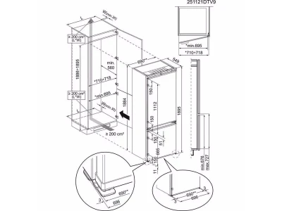 AEG NSC8T751DS Beépíthető kombinált hűtőszekrény, NoFrost, AI CoolAssist funkció, 70 cm széles, 188 cm 