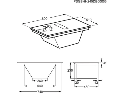 AEG TH84CC23CZ Beépíthető indukciós főzőlap beépített páraelszívóval, SaphirMatt® üvegfelület, Bridge, Hob2Hood, Breeze, 80 cm
