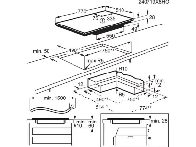 AEG TH85IH50IB SensePro beépíthető indukciós főzőlap, maghőmérő, Hob2Hood, FlexiBridge funkció, 80 cm