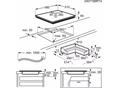 AEG TO64IB00IB Beépíthető indukciós főzőlap, Bridge, Hob2Hood, 60 cm