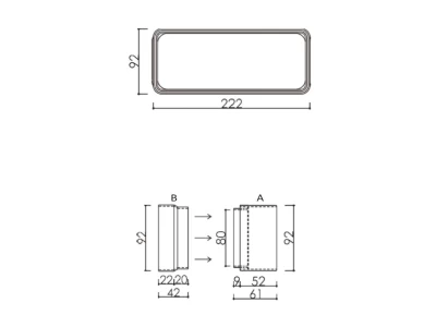 AIRA - Légtechnikai elem lapos csatorna adapter Quadro sorozathoz  222x92 mm