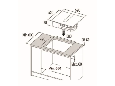 CATA - Beépíthető főzőlap kerámia indukciós, beépített elszívóval IAS-6024 + plazma filter QUADRO 800 R
