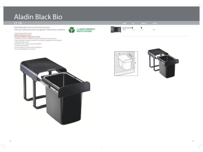 EKOTECH - Beépíthető hulladékgyűjtő ALADIN BLACK BIO - 1 x 16 liter