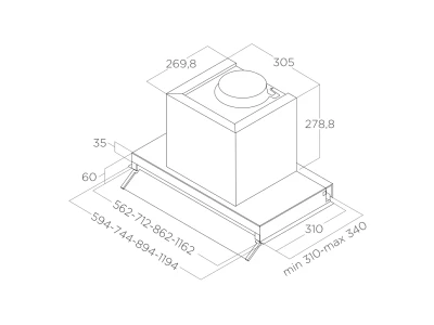 ELICA - Páraelszívó BOXIN LX/BL MAT/A/90 motor nélkül + SEM1T850 külső motor 