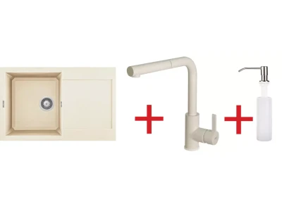 ELLECI - Mosogatótálca Easy 300 Antikolt fehér / Bianco Antico G62+csaptelep Shell plus G62 + mosogatószer adagoló - EASY7 szett