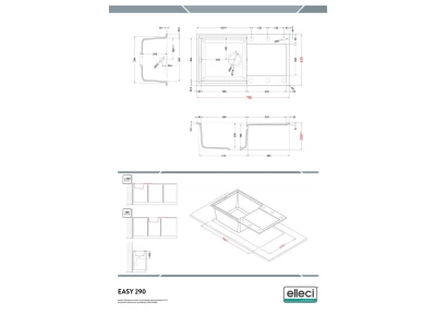 ELLECI- Mosogatótálca Easy 290 78x43.5 Granitek 1 m. +cseppt. Espresso G78