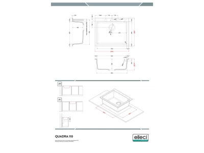 ELLECI- Mosogatótálca Quadra 110 Keratek K99 Dark Grey
