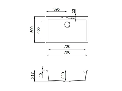 ELLECI- Mosogatótálca Quadra 130 79x50 Granitek 1 m. Bianco soft G39
