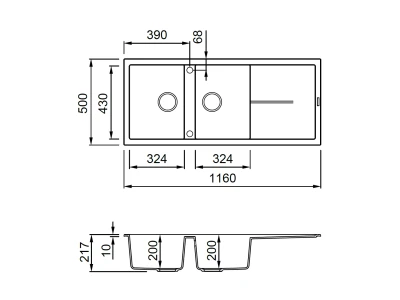 ELLECI- Mosogatótálca Unico 500 116x51 Granitek 2 m. +cseppt. Bianco soft G39