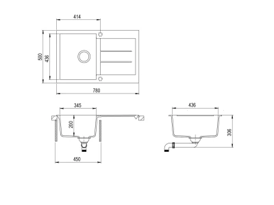 EVIDO Cubo 45S gránit mosogató, 780 x 500 mm,  antracit