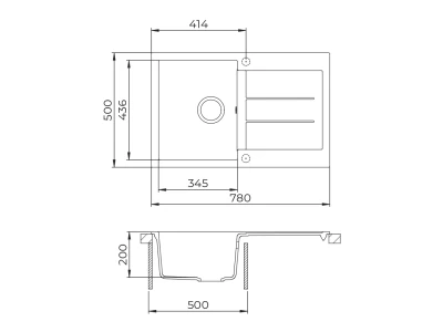 EVIDO Cubo 45S gránit mosogató, 780 x 500 mm, bézs