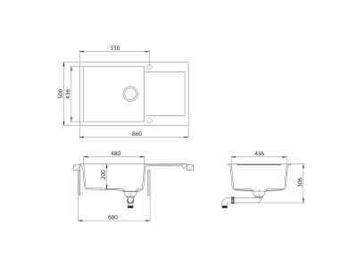 EVIDO CUBO XL 6 S Compact gránit mosogató, 860 x 500 mm, antracit