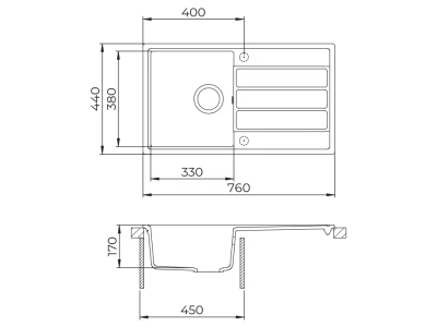 EVIDO EASY 45 S gránit mosogató, 760 x 440 mm, fehér