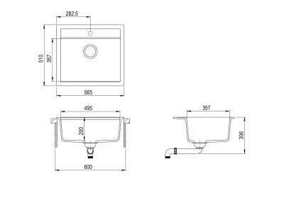 EVIDO Quadro 6 gránit mosogató, 562 x 510 mm, antracit