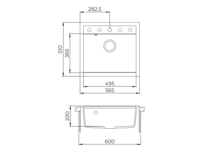 EVIDO Quadro 6 gránit mosogató, 562 x 510 mm, antracit
