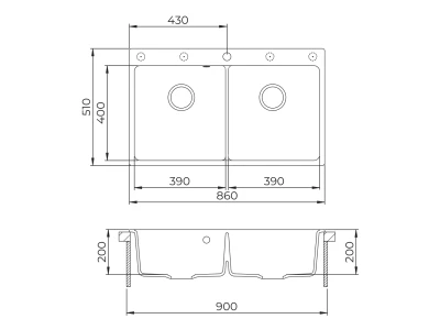 EVIDO QUADRO 9 gránit mosogató, 860 x 510 mm, antracit