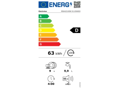 Electrolux ESG42310SW Mosogatógép, 9 teríték, AirDry, 8 program