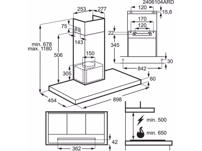 Electrolux LFT819K Kürtős páraelszívó, Hob2Hood, Breeze, 3+ fokozat, 90 cm