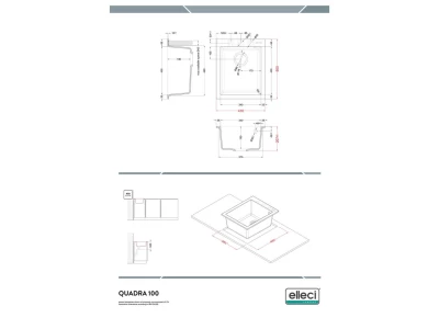 Elleci - Mosogatótálca- Mosogatótálca Quadra 100 41x50 Keratek 1 m. Black K86    KIFUTÓ