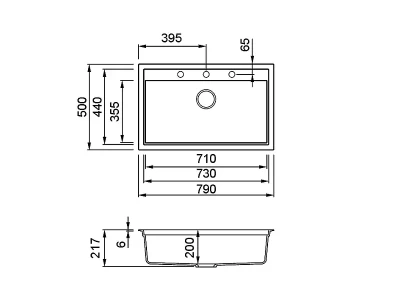 Elleci- Mosogatótálca Sintesi 130 Keratek K83 Cavern Clay fekete tartozékokkal