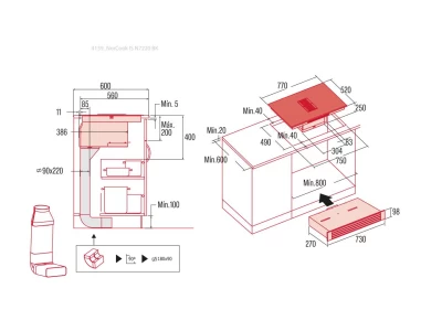 NODOR - Beépíthető főzőlap kerámia indukciós, beépített elszívóval N7220 BK AIRA plazmafilterrel