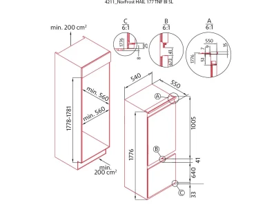 NODOR - Beépíthető hűtőszekrény kombinált NorFrost HAIL-177 TNF BI SL + Ajándék Hűtőtáska