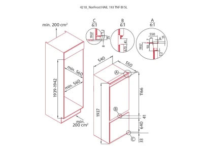 NODOR - Beépíthető hűtőszekrény kombinált NorFrost HAIL-193 TNF BI SL + Ajándék Hűtőtáska