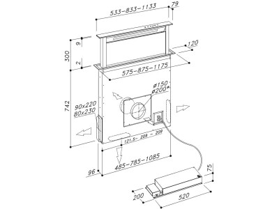 SIRIUS - Páraelszívó S-DD2 TC/L EM 116 fekete üveg/inox