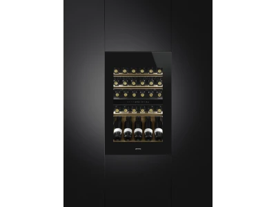 SMEG BEÉPÍTHETŐ BORHŰTŐ, Linea design, 88 cm, forgatható ajtó, fekete