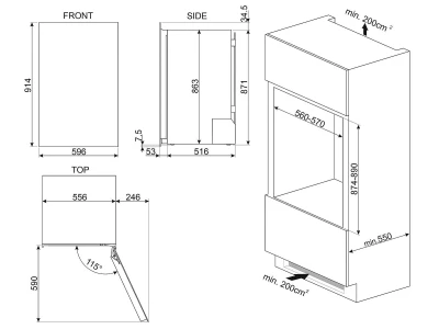 SMEG BEÉPÍTHETŐ BORHŰTŐ, Linea design, 88 cm, forgatható ajtó, fekete