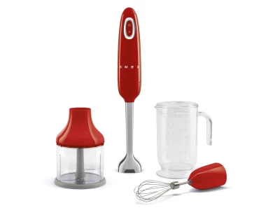 SMEG BOTMIXER SZETT, retro, piros, tartalma: botmixer, keverőedény, habverő, aprító
