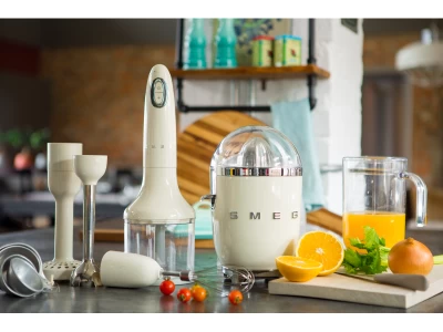 SMEG BOTMIXER SZETT, retro, bézs, tartalma: botmixer, keverőedény, pürésítő feltét, habverő, aprító