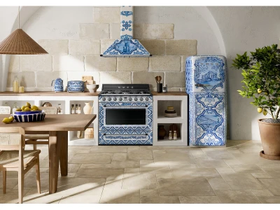 SMEG KOMBINÁLT HŰTŐ ÉS FAGYASZTÓ, retro, 60,1x150 cm, jobb oldali pántok, D&G Blu Mediterraneo kollekció