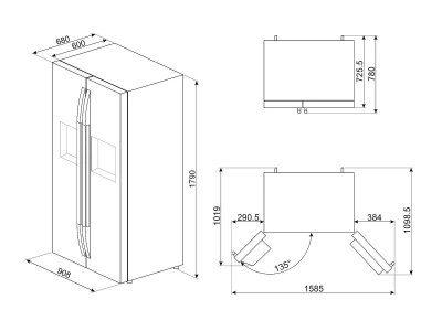 SMEG SIDE-BY-SIDE HŰTŐ ÉS FAGYASZTÓ, 91X179 cm, inox