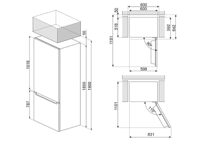 SMEG SZABADONÁLLÓ HŰTŐ ÉS FAGYASZTÓ, 60x186 cm, fordítható ajtó, LED kijelző, inox