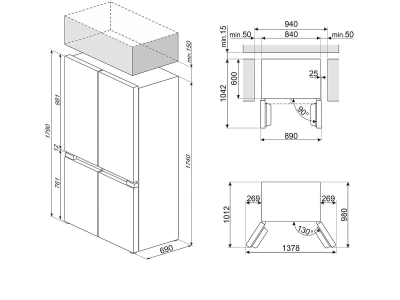 SMEG SZABADONÁLLÓ HŰTŐ ÉS FAGYASZTÓ, 84x179 cm, E energiaosztály, francia ajtó, inox