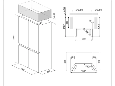 SMEG SZABADONÁLLÓ HŰTŐ ÉS FAGYASZTÓ, 91x190,5 cm, D energiaosztály, francia ajtó, fekete